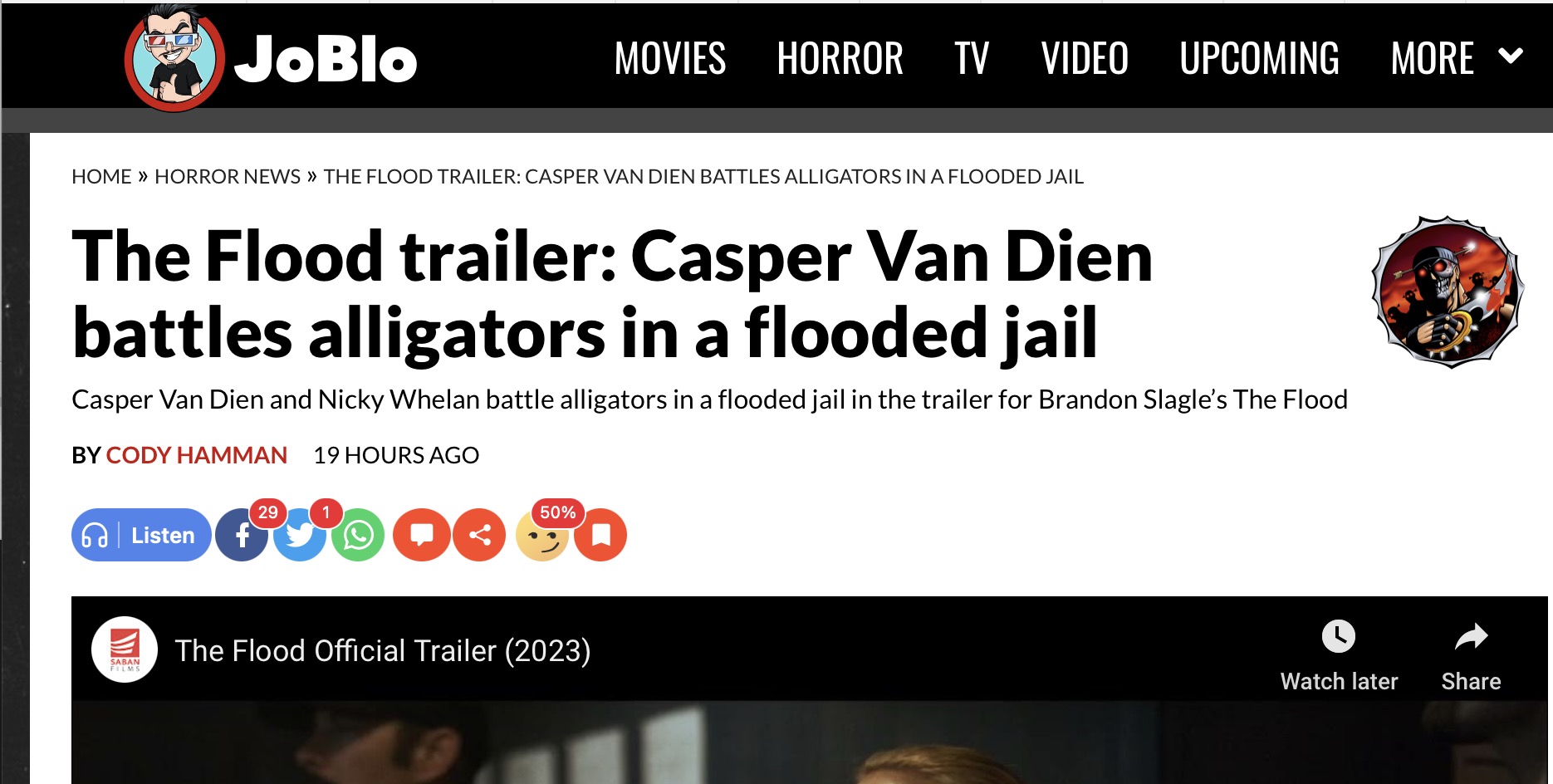 The Flood trailer: Casper Van Dien battles alligators in a flooded jail article by Cody Hamman on Joblo.com